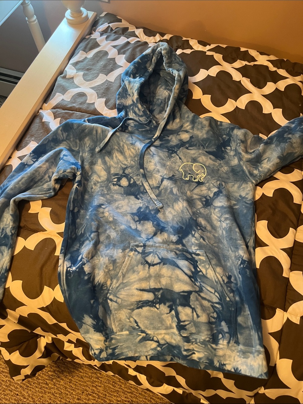 ivory ella Blue and White Tie-Dye Hoodie with Elephant Emblem